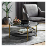 Modern Style Glass and Marble Gold and Black Finish Round Coffee Table 36x80cm