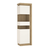 Traditional Tall Oak White High Gloss 2 Door 1 Drawer Display Cabinet LHD 198.1x59.7cm
