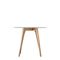 Natural Light Oak Round Dining Table Clear Glass Top 90cm Diameter