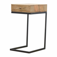 Industrial 1 Drawer Geometric Mango Wood Bedside Cabinet Lamp Table On Metal Pewter Base