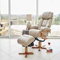Modern Style Pebble Leather Upholstered Swivel Recliner Armchair and Footstool Set