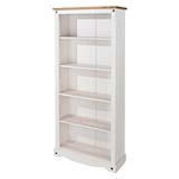 Corona 1+3 Shelves White Painted Tall Open Bookcase Antique Wax Top