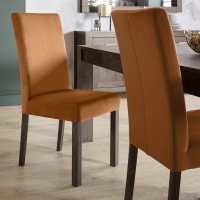 Modern Burnt Orange Dining Chairs Velvet Fabric Square Back Dark Oak Leg