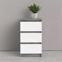 Modern White High Gloss Concrete Bedside 3 Drawer Cabinet Chest Table 70.1 x 40.4cm