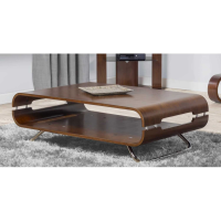 Modern Walnut Curved Edge Coffee Sofa Table with Large Shelf 118cm