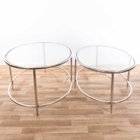Set Of Two Parisienne Metal Nest Of Tables Gin Shu Silver Gilt Leaf