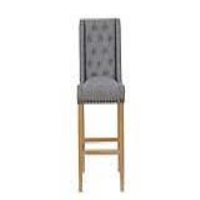 Modern Oak Wood Light Grey Fabric Upholstered Button Back Living Room Stool 110 x 45cm