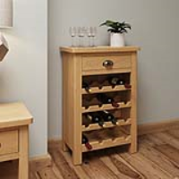 Rustic Oak 1 Drawer Wine Cabinet Lacquered Finish With 16 Bottle Slots