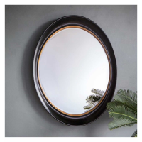 Large Modern Oval Wall Mirror Black and Gold Frame Bevelled Glass 77x100cm