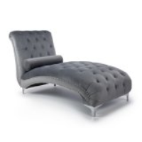 Dorchester Grey Brushed Velvet Fabric Button Tufted Chaise On Chrome Feet 96 x 70cm