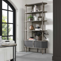 Silver Grey Wooden Open Display Unit Bookcase Sheving Unit with Cupboard