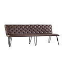 Studded Back Brown Leather Upholstered Traditional Dining Table Bench 180cm Hairpin Legs