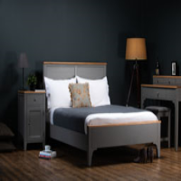Grey Painted Modern 135cm 4ft6in Double Bed Frame Natural Solid Oak Tops