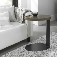 Modern Oval Oak Sofa Lamp Coffee Over Arm Table Marquetry Top Black Metal Base