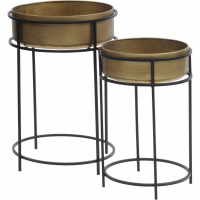 Gold Modern Planter With Tall Black Metal Stand Set of 2