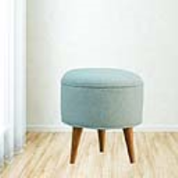 Round Nordic Styled Footstool In Grey Tweed