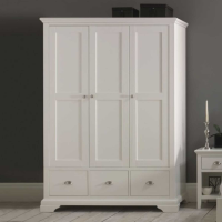 White Painted Triple 3 Door 3 Drawer Wardrobe 195cm Tall x137cm Wide