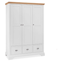 Large Tall Triple Wardrobe 2 Tone White Painted Oak Top 3 Doors 3 Drawers
