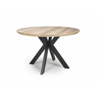 Light Oak Round Small Kitchen Dining Room Table Only 120cm Black Metal Cross Base