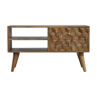 Nordic Style Solid Mango Wood Tile Carving 2 Drawer 2 Open Slot Media Unit 47 x 85cm