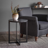 Modern Washed Marble Circular Top and Metal Legs Side Table in Black 46cm Diameter
