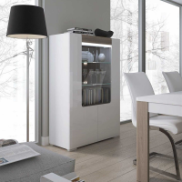 Traditional Oak and White High Gloss Finish Glass Display 2 Door Cabinet 145.5x99.9cm
