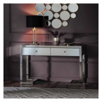 Modern Mirrored Glass 2 Drawer Large Console Hall Table 120cm Wide