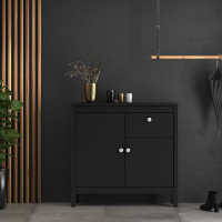Modern Matt Black 2 Door 1 Drawer Sideboard With Metal Knobs 79.7x82.1cm