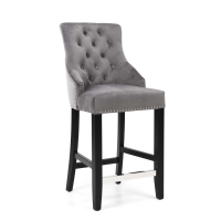 Modern Style Brushed Grey Velvet Upholstered Bar Stool With Metal Ring 110 x 52cm