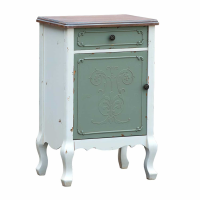 Green White Paras 1 Drawer 1 Door Bedside Table With Natural Wood Top