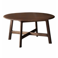Modern Walnut Wood Lacquered Round Coffee Centre Table Without Storage 40x80cm