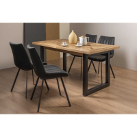 Rustic Oak 158 to 203cm Extending Dining Table Set 4 Dark Grey Faux Leather Chairs