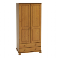 Richmond Pine Wood Stained Lacquered 2 Door 2 Drawer Double Bedroom Wardrobe 185x88cm