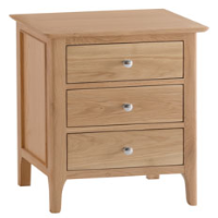 Scandinavian Style Oak Wood And Chrome 3 Drawer Extra Large Bedside Cabinet 65 x 55cm