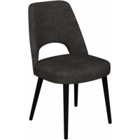 Pair of Modern Scandi Dark Grey Fabric Dining Chairs Black Legs Open Back