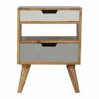 Scandinavian Style Solid Mango Wood Grey 2 Drawer Bedside Cabinet With Shelf 60 x 45cm