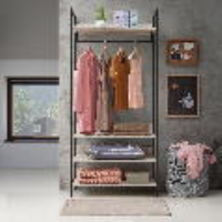 Modern Black Metal Frame and Oak Open Wardrobe with 4 Shelves 180 x 83.8cm