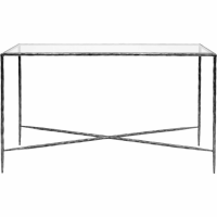 Patterdale Hand Forged Console Table Large 140x35cm Brushed Grey With Glass Top