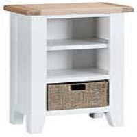 Trendy White Painted Finish Small Narrow Living Room Bookcase With Wicker Basket 90x50cm