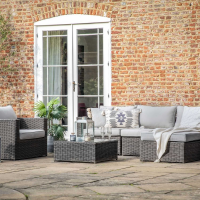 Grey Rattan Garden Outdoor Modular Corner Chaise Sofa and Chair Set