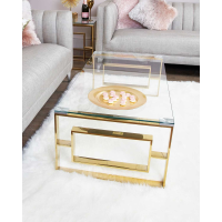 Gold Metal Rectangular Coffee Centre Sofa Table With Clear Glass Top 120cm