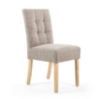 Modern Oatmeal Tweed Fabric Upholstered Waffle Back Dining Chair with Natural Legs 92x45cm