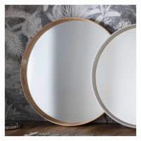 Thin Natural Light Oak Framed Round Wall Hanging Mirror 100cm Diameter