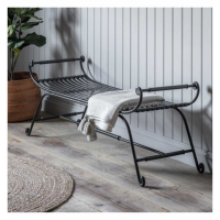 Barbrook Vintage Black Painted Iron Bench with Grilled Seat and Curved Frame 40x150cm