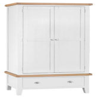 Modern Style Oak Wood White Painted Large 2 Door Wardrobe With Drawer 195 x 110cm
