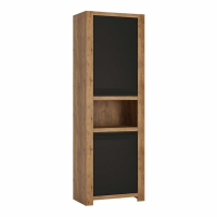 Industrial Modern 2 Door Tall Narrow Cupboard With Open Shelf