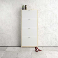 Oak and White Hall Wall Shoes Cabinet 4 Tilting Drop Down Doors 162cm Tall
