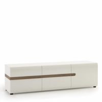 Modern Low Wide White and Oak 3 Door TV Unit With Recessed Handles 45.5x164cm
