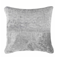 Grey Crushed Velvet Diamante Stripe Square Cushion