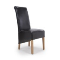 Krista Black Bonded Leather Effect Roll Back Dining Chair On Rubber Wood Legs 106 x 46cm